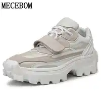 Retro Gray Men Dad Shoes Brand Suede+Mesh Breathable Thick Sole Platform Shoes HOOk&LOOP Men Chunky Sneakers Web Celebrity Shoe