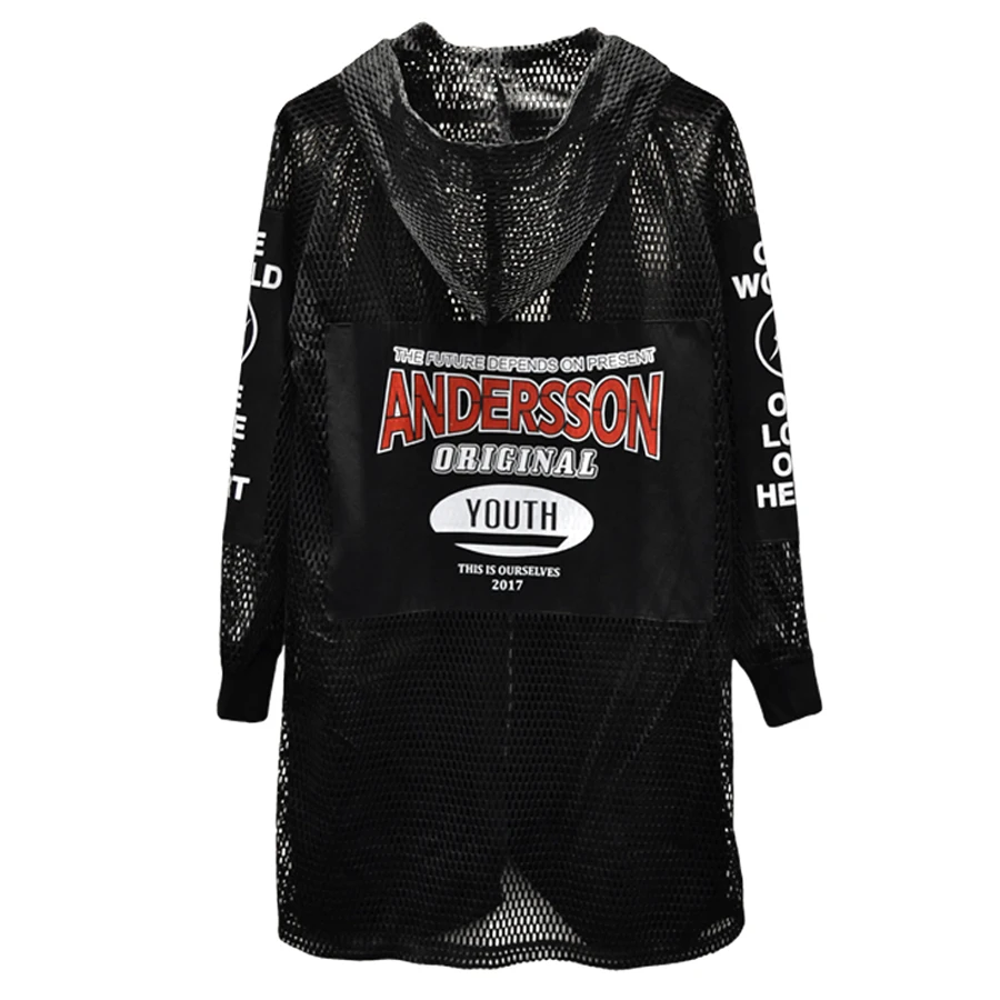 

Transparent Men Trench Coat Hooded Zip Hip Hop Mesh Long Jacket Men Hood Cloak Man Rock Dj Nightclub Mens Thin Overcoat Couples