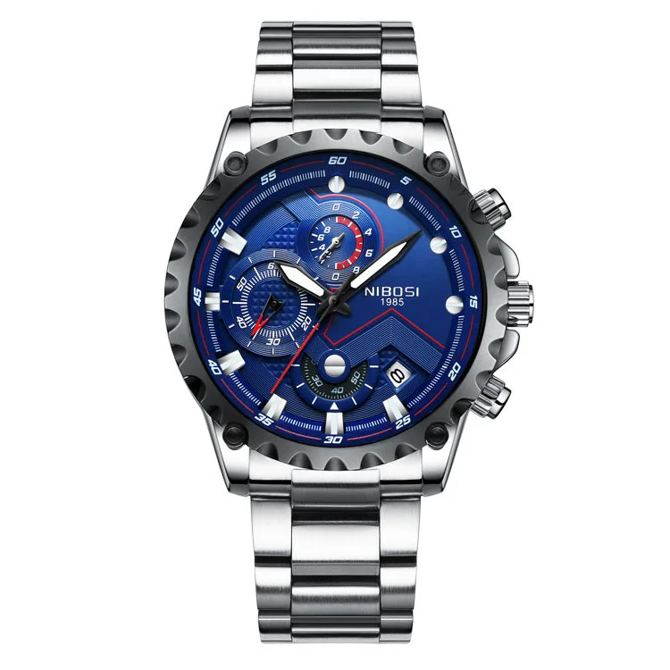 

Fine steel three-eyed six-pin sports men's watch waterproof solid steel belt quartz watch