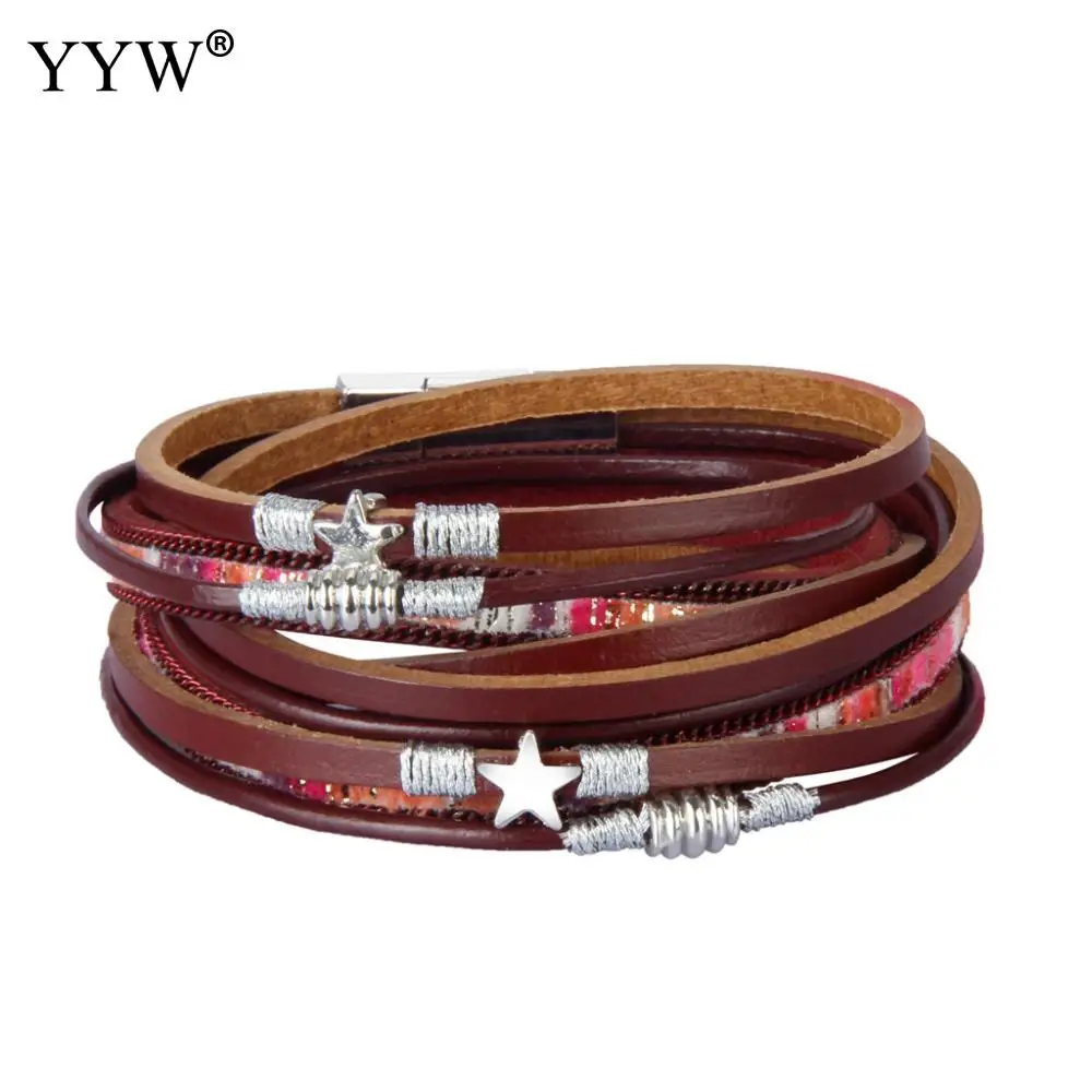 2021 New Vintage Star Leather Charms Bracelets For Women Men 7 Color Multiple Layers Magnetic Wrap Fashion Jewelry | Украшения и