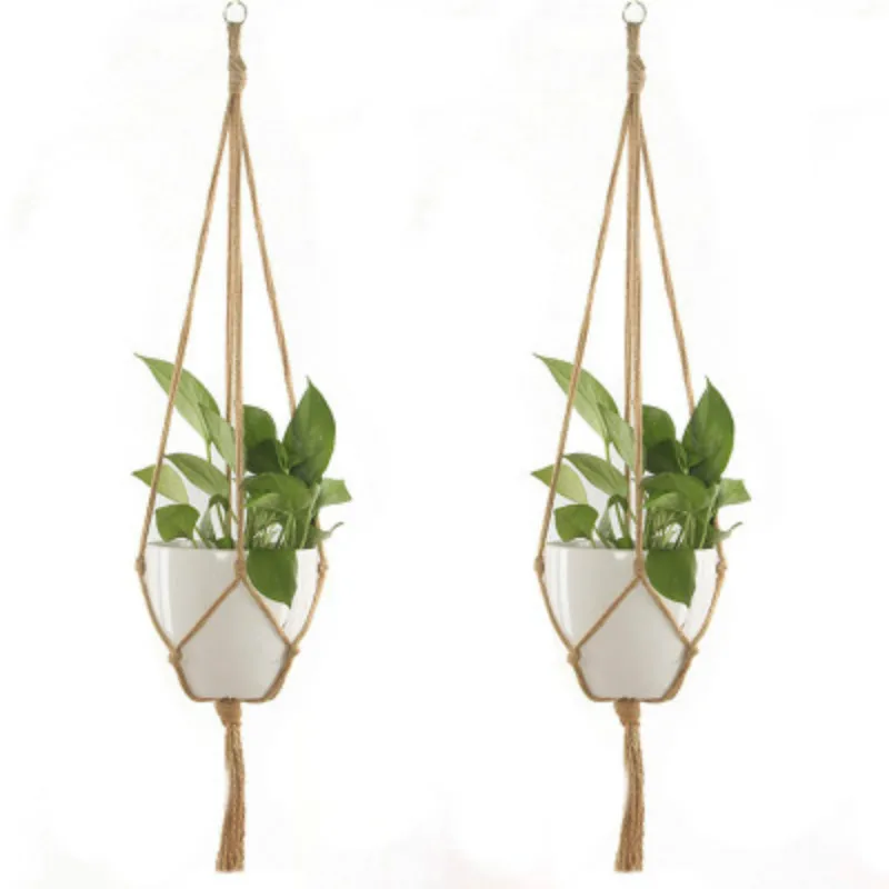 

Knotted Macrame Plant Hanger Basket Vintage Cotton Linen Flowerpot Basket Lifting Rope Hanging Basket Pot Holder Garden Tools