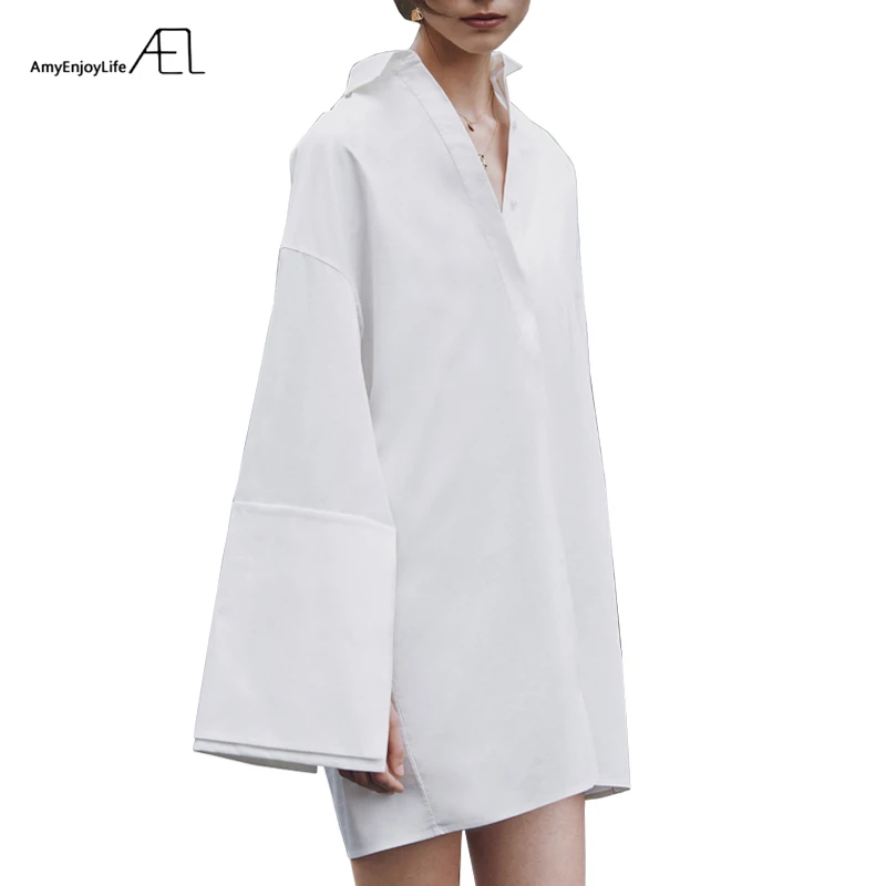 

AEL Long Sleeve Shirt Dress Women Autumn Fashion Blouse Dress Ladies Streetwear Single Breasted Loose Shirt Dress