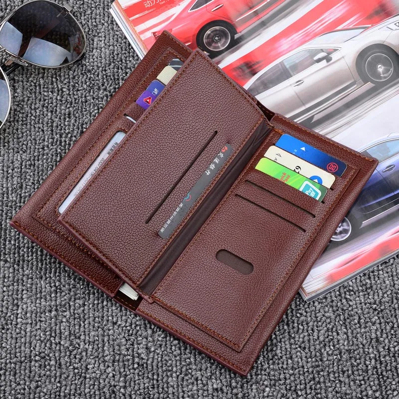 

New Leather Men's Wallet Long Design Multifunctional Men Purse Black Billfold Card Holders For Men Solid Pocket Cow Leather