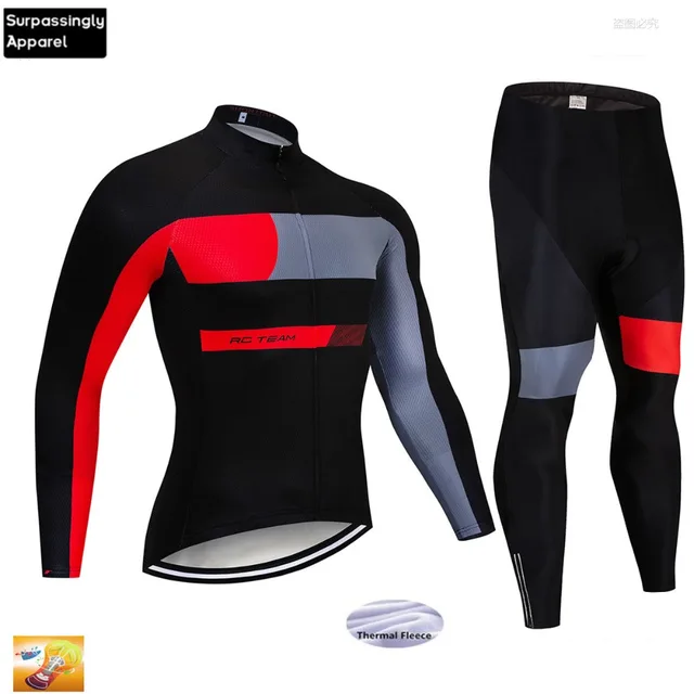 US $18.61 Black UCI Team Winter Thermal Fleece Cycling Clothes Men's Bicycle Jersey 16D Bib Pants Long Sleeve
