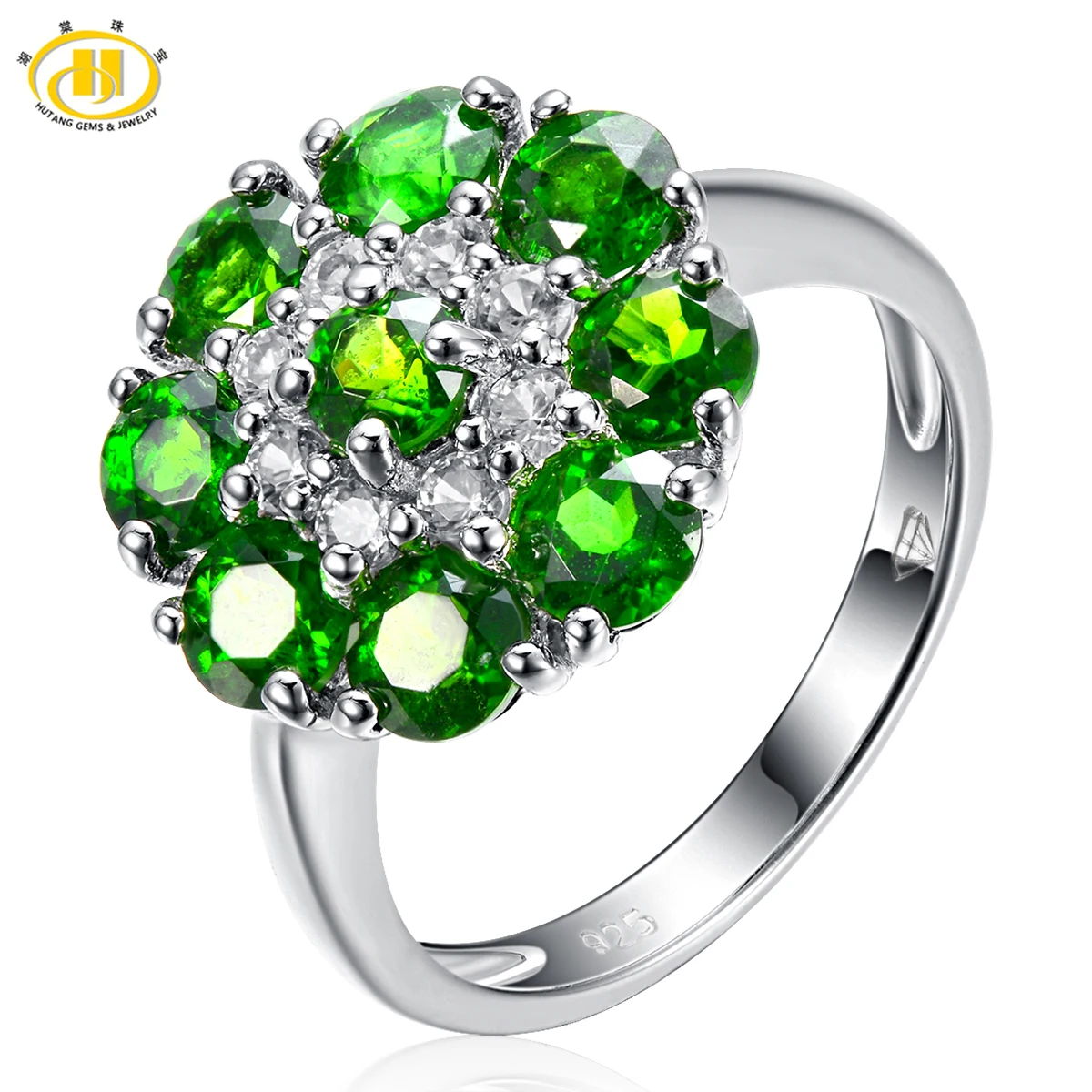 

Hutang High Quality 2.76ct Natural Chrome Diopside Rings Solid S925 Sterling Silver Luxury Fine Jewelry Women's Birthday Gift