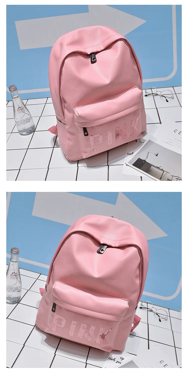 Women Leather Backpack Pink Letter Bolsas Mochila Feminina Large Girl Schoolbag Travel Bag School Backpacks Black Bagpack