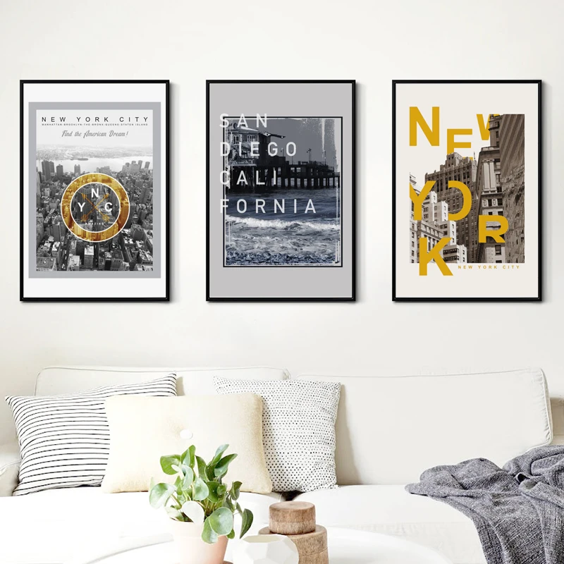 

Fashion Retro New York City San Diego Landscape Canvas Art Painting Print Poster Picture Wall Living Room Home Decoration Murals