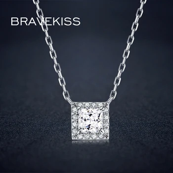 

BRAVEKISS Real Pure 925 Sterling Silver Chain Women Pendant Necklace Jewels Crystal Geometric Jewelry Wholesale BLN0239