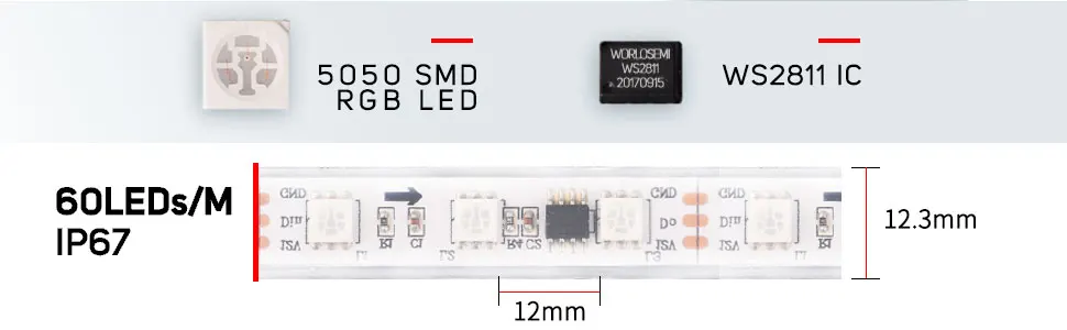 5m ws2811 led strip dc12v ultra brilhante