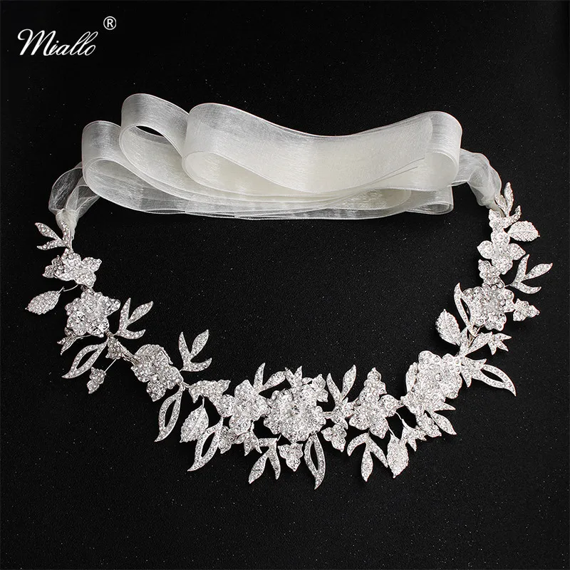 

Miallo Classic Flowers and Leaves Full Crystal Wedding Women Belts & Sashes for Bride Skinny Sashes Bridal Dress Accessories