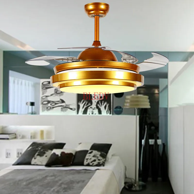 

42inch Factory wholesale Modern Invisible Fan lights Acrylic Leaf Led Ceiling Fans 110v/220v Wireless control ceiling fan light