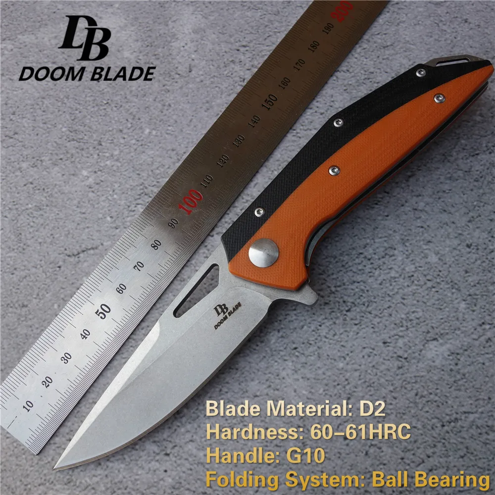 

7.9" 60-61HRC Knives Brown G10 Handle D2 Steel Blade Ball Bearing Folding Knife for Survival Camping Tactical Knifes Tools