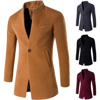 

Nice New Wool Coat Men Winter Long Mens Coat Slim Cardigan Windbreaker Mandarin Collar Casual Woolen Men Overcoat