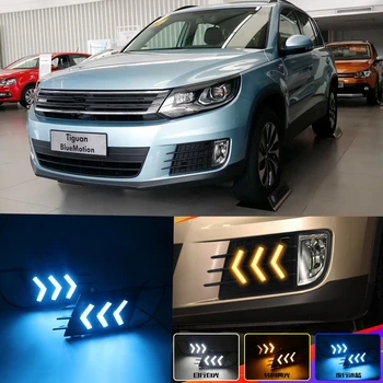 

CSCSNL 1set DRL Daytime Running Light Yellow Turn Light Night Blue Light Function For Volkswagen Tiguan 2014 2015 2016