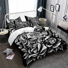 3D Couples Duvet Cover Set Rose Sugar Skull Bedding Set King Queen Quilt Cover Valentine's Day Tribal Bedclothes Pillowcase