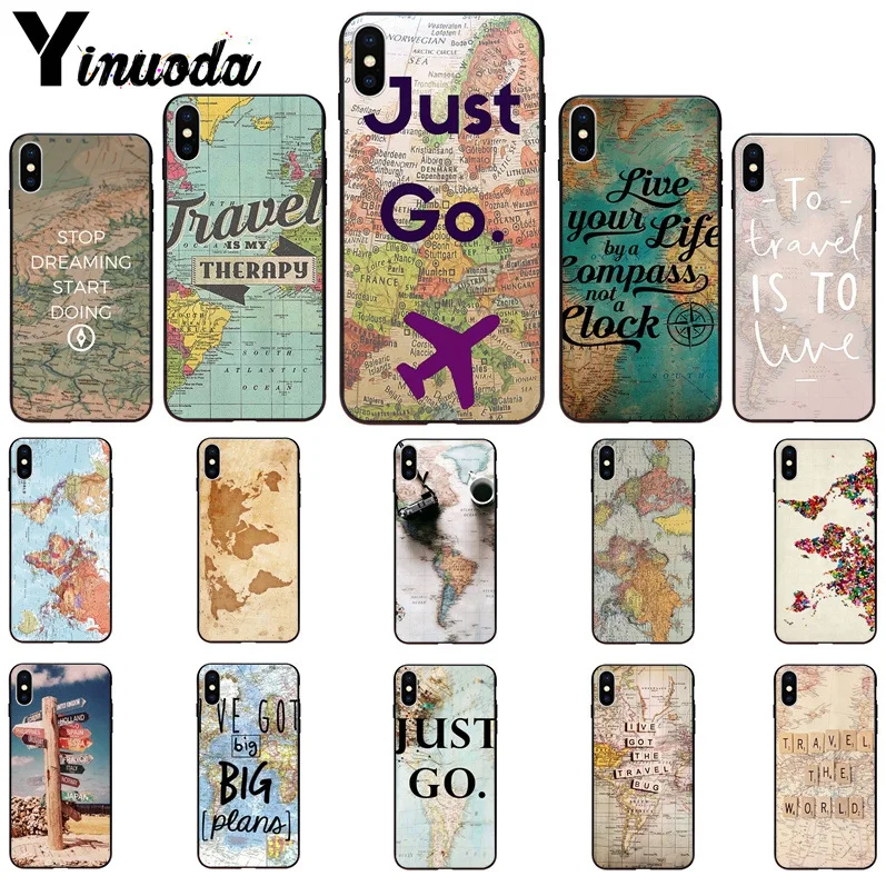 

Yinuoda World Map Travel Just Go Pattern TPU Soft Phone Cell Phone Case for iPhone X XS MAX 6 6s 7 7plus 8 8Plus 5 5S SE XR