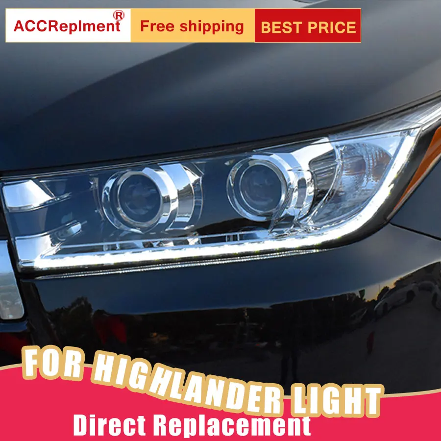 2Pcs LED Headlights For Toyota Highlander 2017-2019 led car lights Angel eyes ALL LED KIT Fog lights LED Daytime Running Light