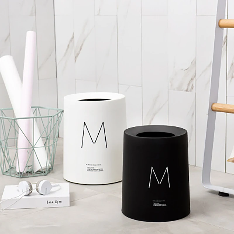 

Circular Solid Color Trash Can Creative Home Coverless Paper Basket for Office Bedroom and Bathroom Dustbin