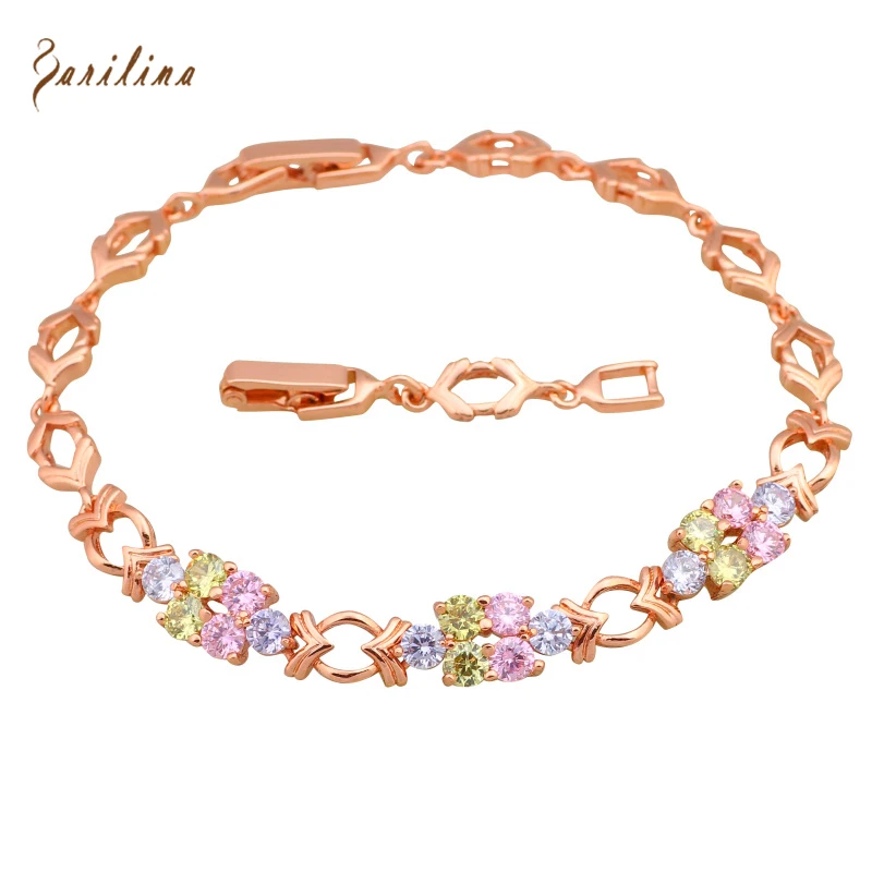 

New Statement Jewelry Rose Gold Multi-colour Topaz Bracelets for women fashion jewelry 8.07 inch B102