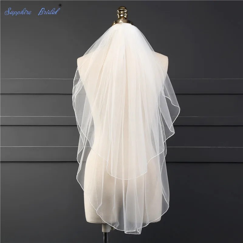 

Sapphire Bridal Short Veils White Ivory Pencil Edge Elbow Length Soft Tulle Bridal veils With Comb