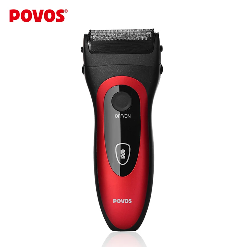 

POVOS Wet Dry Full Washable Rechargeable Men's Twin Blade Electric Shavers Razor 1 Hour Quick Charge Red with Black PS6108