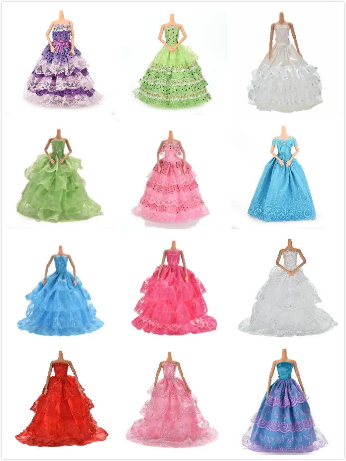 1PCS Doll Dress Clothes Clothing Elegant Lace Sequins Multi Layers Wedding Dress For Girl Doll Luxury Floral Dolls Accessories