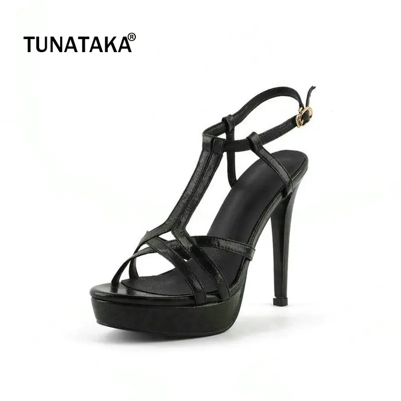 Summer Platform Thin High Heel Shoes Open Toe Woman Sandals Fashion Buckle Dress Shoes Woman Black Silver