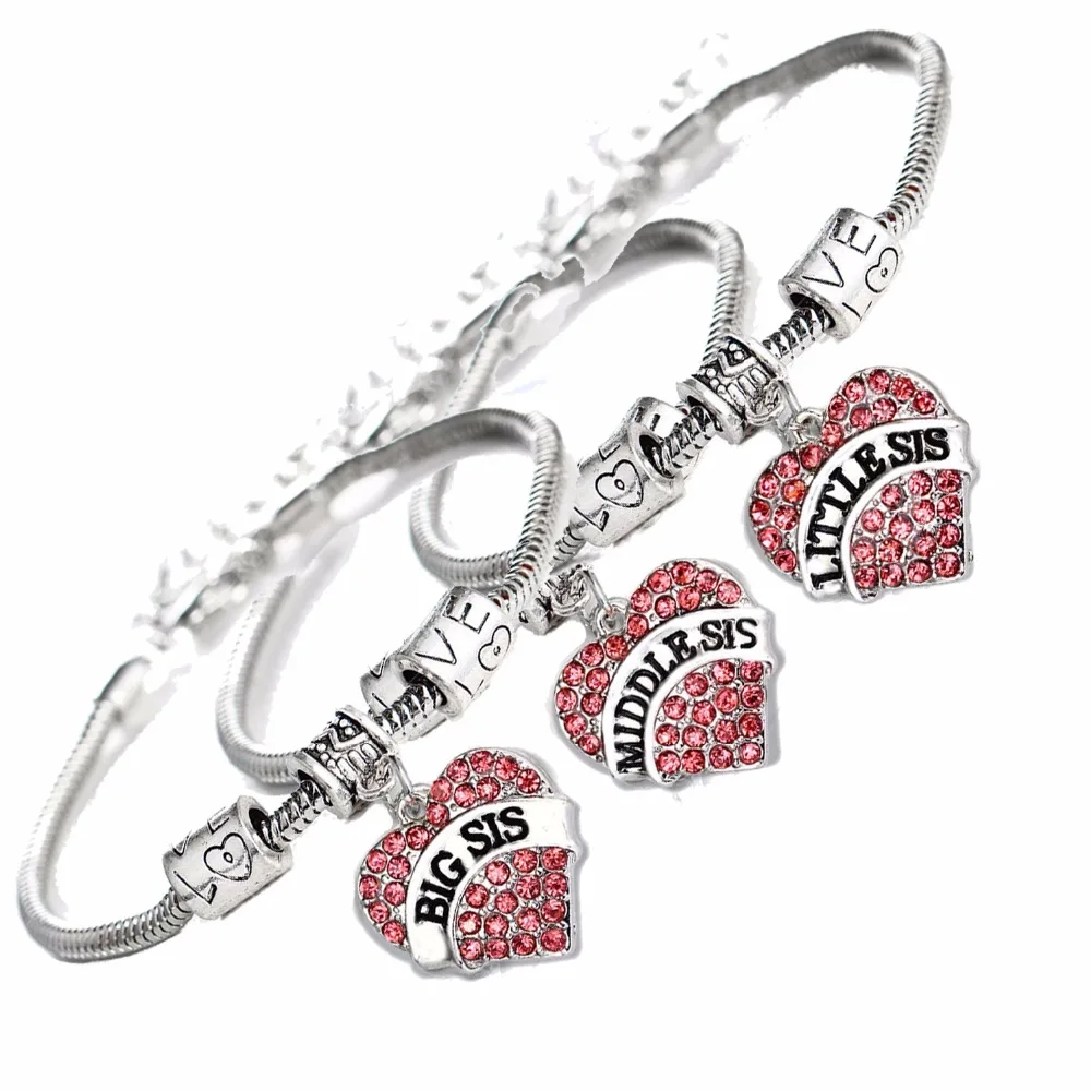 3Pc Big Middle Little Sis Sister Bracelets Women Family Girls Friends