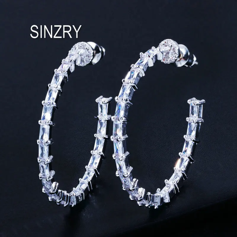 

SINZRY new lady Jewelry oval big circle cubic zirconia Earrings dazzling exaggerated party Earring for Women