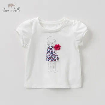 

DB10189 dave bella summer baby girls T-shirt children cute cartoon floral tops girls high quality pullover kids lolita tees