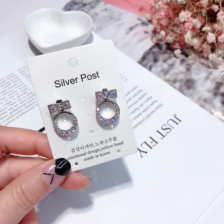 colorful cubic zircon bow circle earring 925 silver post Hypoallergenic fadeless fashion jewelry stud earrings women girl gift