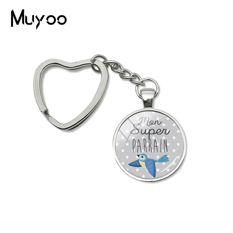 

2019 New Super Parrain Heart Keychain Love Gifts Key Chain Glass Cabochon Jewelry Handmade Keychains