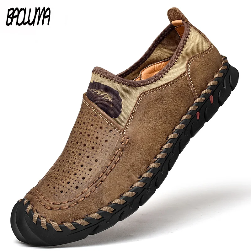

Summer Leather Casual Shoes Men Breathable Leisure Shoes Loafers Men Leisure Shoes Soft Bottom Waterproof Non-slip Big Size