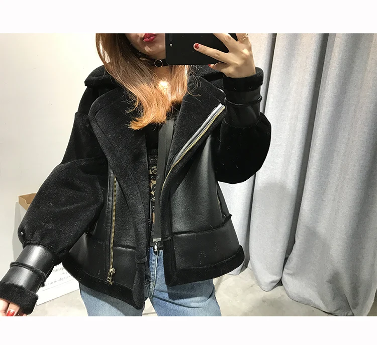 JQNZHNL новое зимнее пальто для женщин, тонкая кожаная куртка с мехом, модное женское пальто с отложным воротником, кожаные пальто P164
