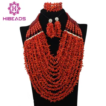 

Nigerian Wedding African Coral Beads Jewelry Set Red Coral Beads Necklace Set Genuine Coral Beads Jewelry Free Shipping CNR326