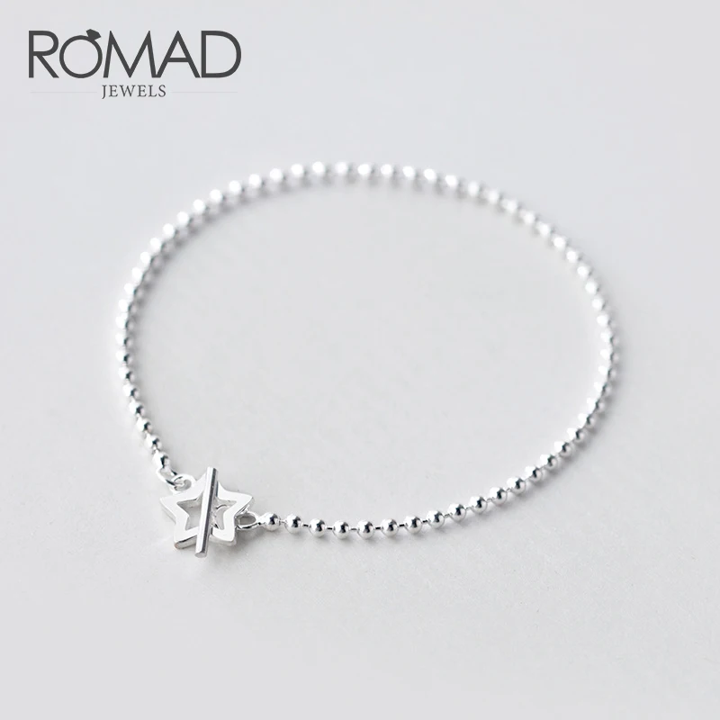 

ROMAD Pentagram Shaped 925 Sterling Silver Pendant Beads Bracelet Simple Bracelets For Women Jewelry Gift R4