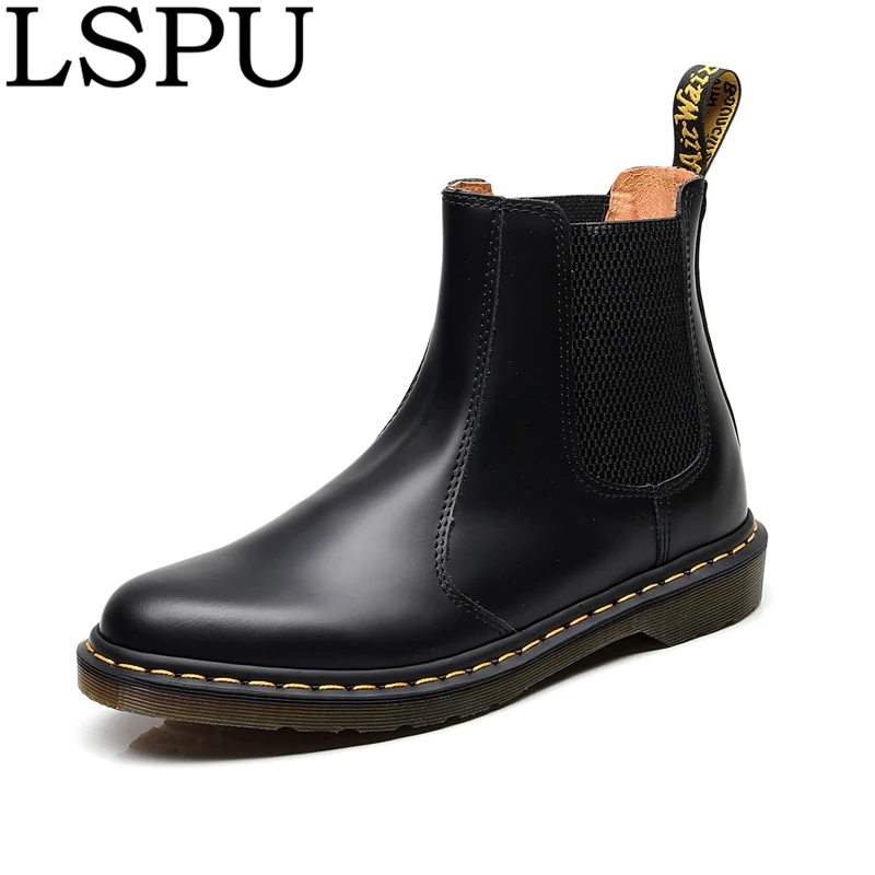 

Hot Genuine Leather Couple Martin Boots Slip On Breathable Casual Men Boots Ankle Botas Fashion Motorcycles Boots Plus Size35-46