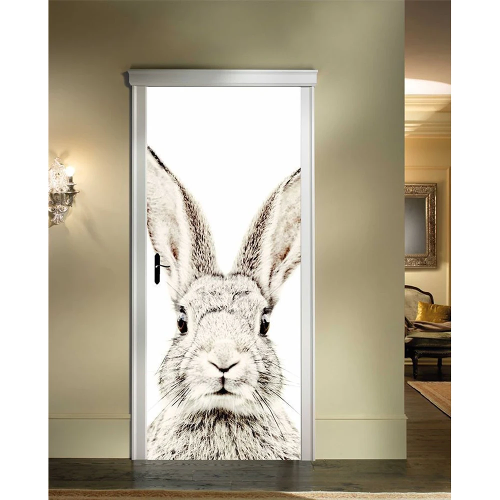 Серый кролик настенная наклейка s дверная обои наклейки украшение для дома