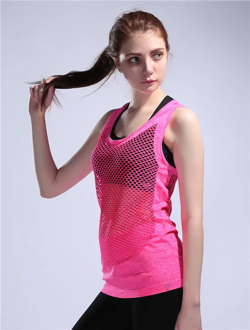 Профессиональный спорт Yoga Бег дышащий Быстросохнущий сетка жилет Run предотвращается греться в одежде - Цвет: rose red