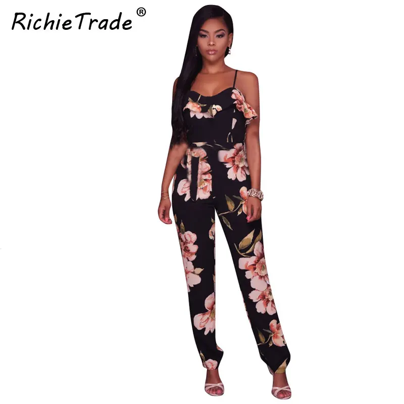 RICHIETRADE Floral Print Women Jumpsuits 2017 New Summer Ruffles Woman Romper Casual Backless European Style Womens Jumpsuit | Женская