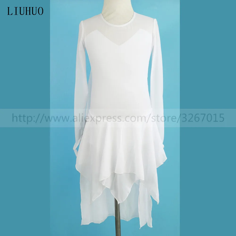 

Figure Skating Dress Child Women's Girls' Ice Skating Dress in kids White Round neck long sleeve High stretch fabric princess