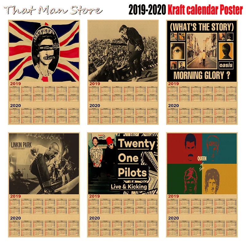 

different styles of rock band 2019 2020 /KISS/ACDC/ calendar poster Vintage Antique Posters Wall Sticker Home Decora