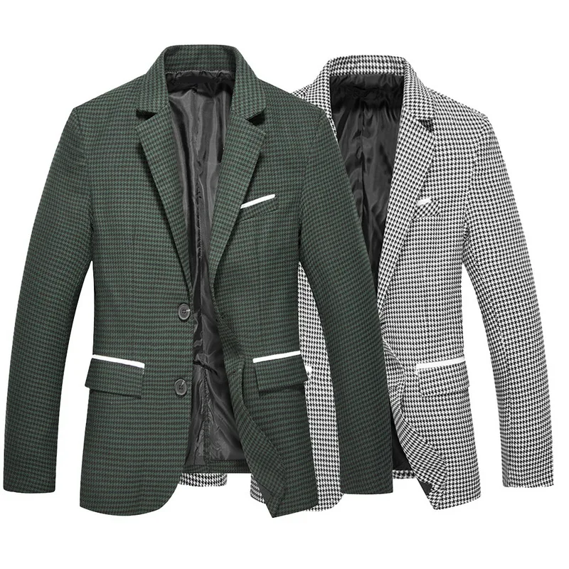 

Shujin Plaid Printing Slim Suits Jacket Suits Mens Formal Blazer Breasted Costume Homme Patchwork Wedding Dress Blazers