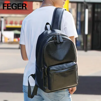 

FEGER school bags Laptop backpack PU Men’s leather backpack Fashion back pack waterproof Big travel daily men shoulder bag