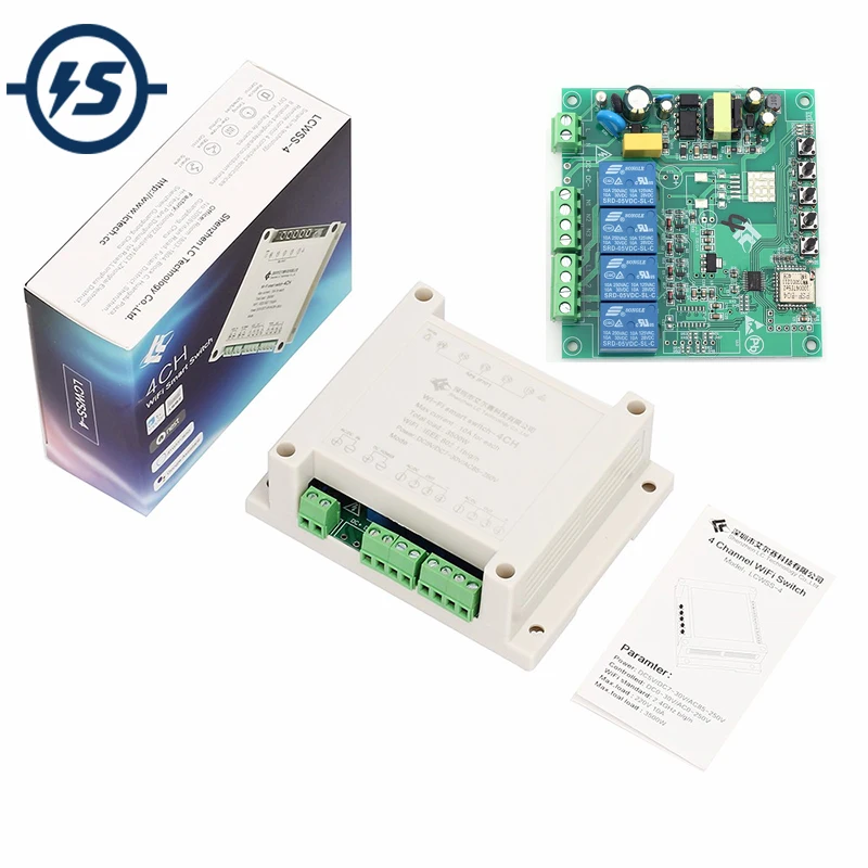 

AC 220V 4CH Wireless Controller WIFI Relay Module Inching/Self-Locking/Interlock APP Smart Switch for DIY Smart Home with Shell