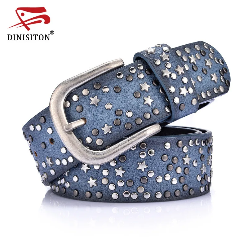 

DINISITON New Fashion women's Rivet belts Punk rock style belt For lady Sequins Metal buckle Wide Metal rivet bead Str CM18