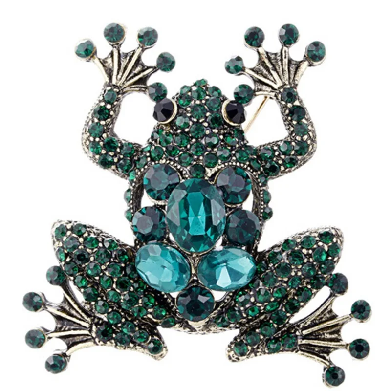Crystal Frog Brooches For Women Green Color Animal Brooch Pin Luxury