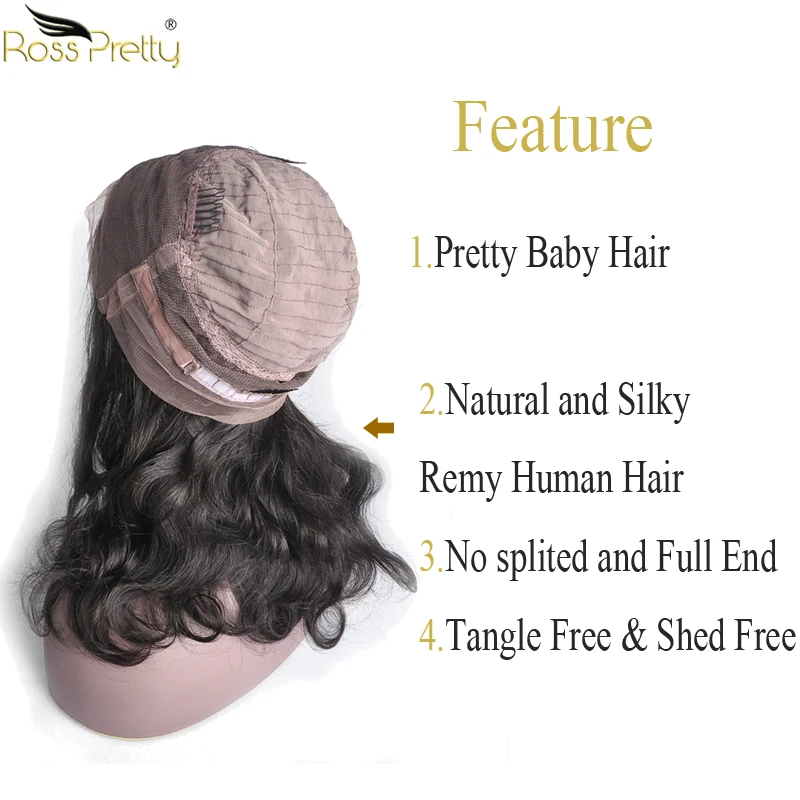 Бразильские волосы Ross Pretty Remy волнистые 360 парики из натуральных волос черного