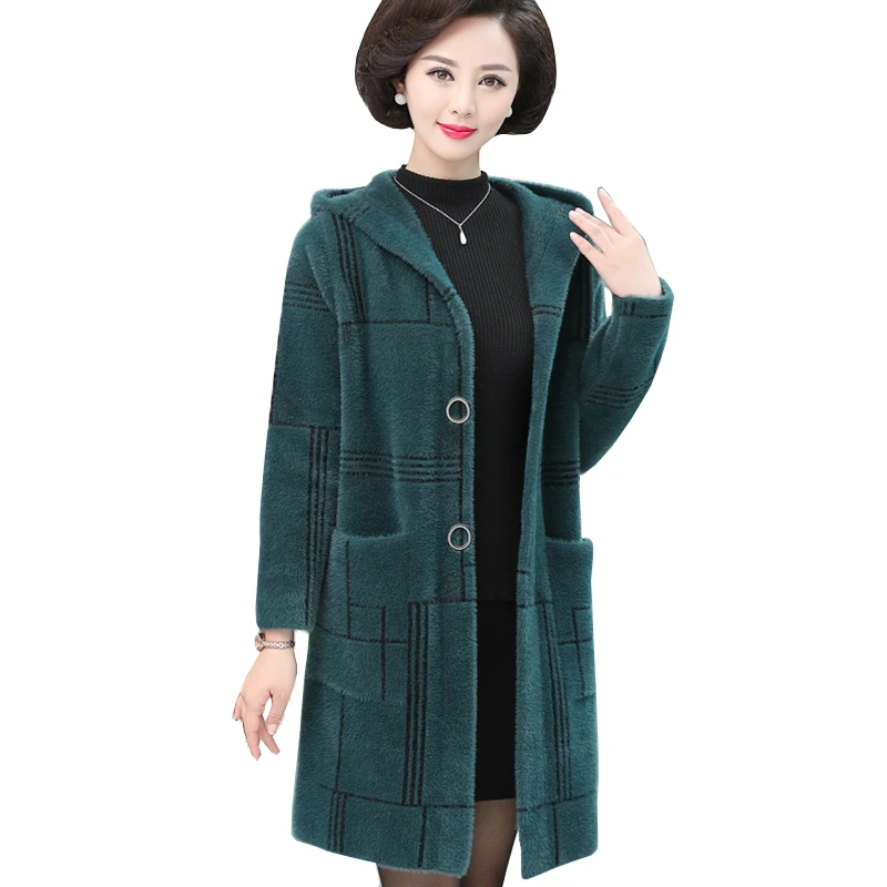 Elegant Faux Fur Hooded Coat Women Autumn Winter Warm Soft Fur Jacket Female Plush Overcoat Casual Outerwear Female NW936