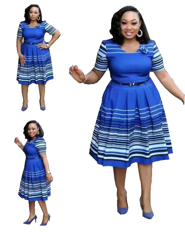 HGTE летнее взрывное Новое поступление элегантное модное Стильное Африканское женское платье большого размера L-3XL - Цвет: Синий